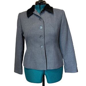 Vintage Le Suit Womens Sz 10P Jacket Gray Blazer Single Breasted Polyester Wool